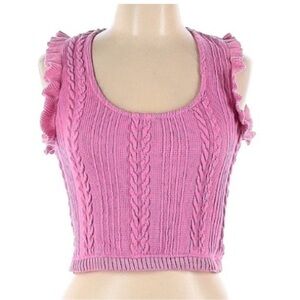 ZARA Ruffle Sleeveless Pink Cable Knit Top Scoop Neck Size L